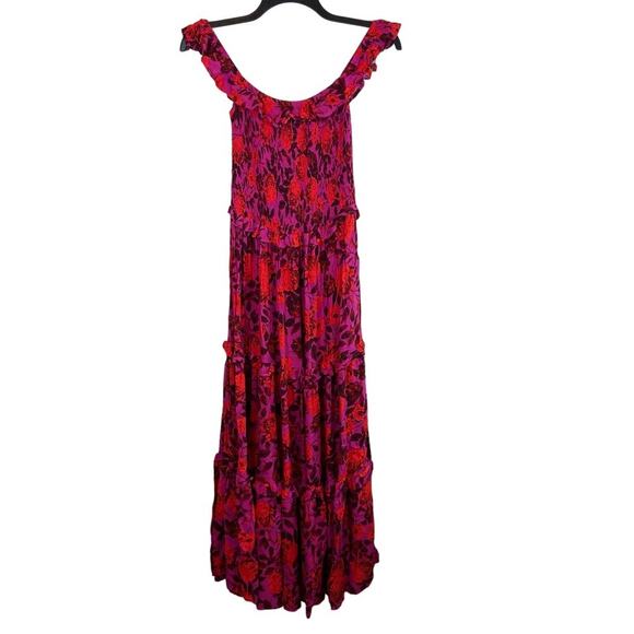 Abel the Label Dresses & Skirts - Abel The Label Maxi Dress Womens Medium Pink Red Floral Tiered Boho Off Shoulder
